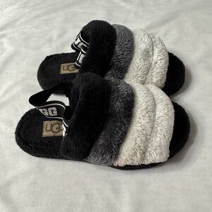 UGG WOMENS Sz 37 EU/US 6 FLUFF YEAH SLIDE RAINBOW SANDAL BLACK‎ MULTI COLOR